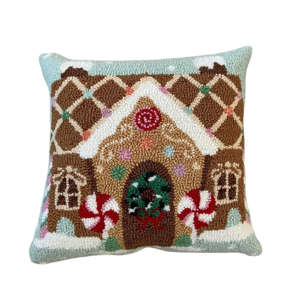Peking Handicraft Gingerbread House Hooked Pillow 16